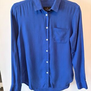 American Eagle Blue Button Front Blouse XS Lightweight
